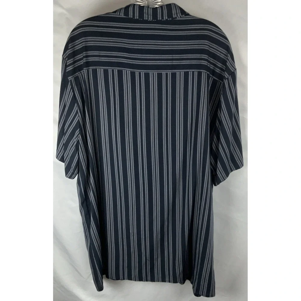 Von Dutch Men's Striped Button Up Shirt‎ Blue Gray Logo Patch Y2K Style Casual